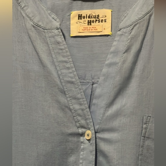 Holding Horses Blue Button-Up Top with Lace Trim - Picture 2 of 4